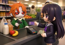 Ich zahle mit ~ und ~.のイラスト
