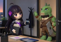 Ich höre um ~ auf.のイラスト