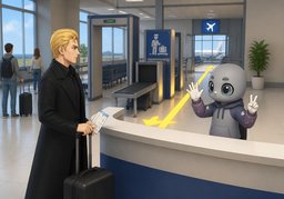 Wie lange brauche ich zu Fuß zum Gate ~?のイラスト