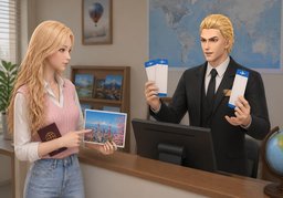 Könnten Sie ein Ticket nach ~ buchen?のイラスト