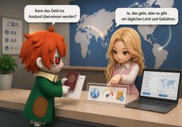 Kann ~ ins Ausland überwiesen werden?のイラスト