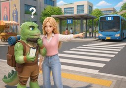 ~번 버스는 어디에서 타요?のイラスト