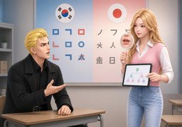 ~와 ~ 달라요.のイラスト