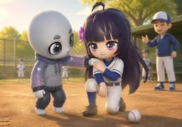 ~ get hit by ~.のイラスト