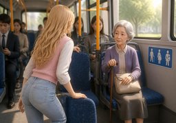 give one's seat to ~のイラスト