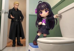 I flush the toilet.のイラスト
