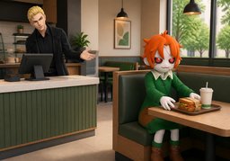 I'll eat ~ here.のイラスト