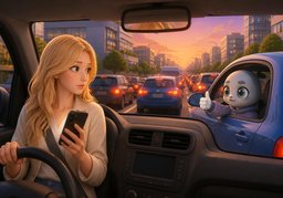 ~ stuck in traffic.のイラスト