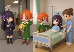 I went to visit ~ in the hospital.のイラスト