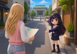 ~ is about ~ away.のイラスト