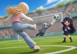 ~ kick in a goal from ~!のイラスト