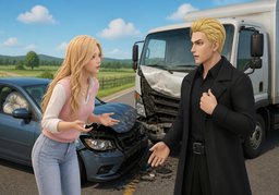 ~ had a head-on collision.のイラスト