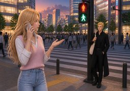 ~ wait at the traffic light.のイラスト