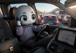 ~ was caught in a traffic jam.のイラスト