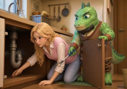 ~ is stuck under ~.のイラスト