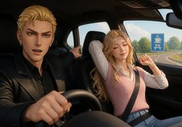 Let's pull over at ~.のイラスト