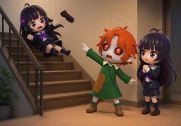 ~ fall down the stairs.のイラスト