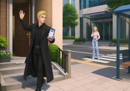 leave ~ and arrive ~.のイラスト