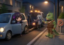 ~ get towed.のイラスト