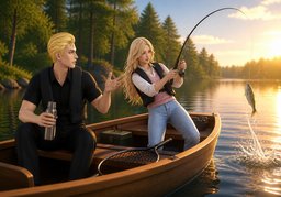 I go fishing in ~.のイラスト