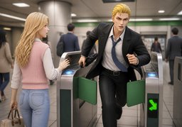 I ran through ~ just as it was closing.のイラスト