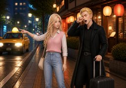 Let's take a taxi.のイラスト