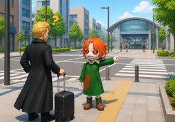 It's a ~-minute walk to ~.のイラスト