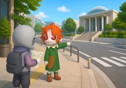 ~ is up ahead on the right.のイラスト