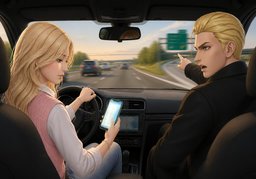 ~ was using ~ while driving.のイラスト
