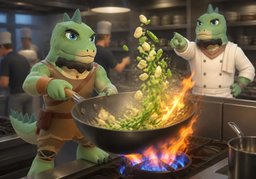 Stir-fry ~ over high heat.のイラスト