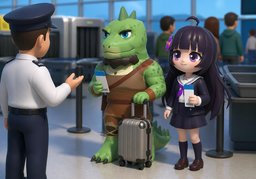 We're traveling together.のイラスト