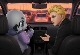 ~ stuck in traffic.のイラスト