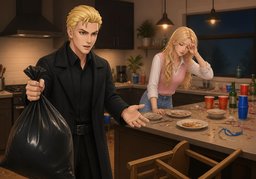 Shall I help you clean up?のイラスト