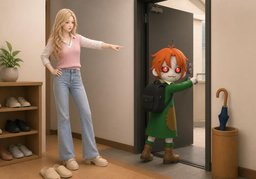 Shut ~ behind you.のイラスト
