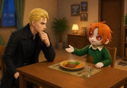 I usually have dinner at ~.のイラスト