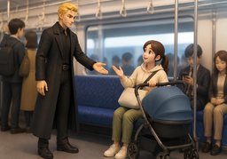 give one's seat to ~のイラスト
