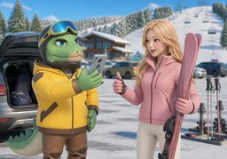go skiingのイラスト