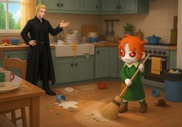 ~ sweep the floor.のイラスト