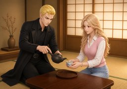 pour tea for ~のイラスト
